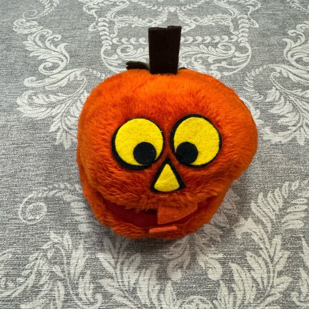 Vintage Hallmark Plush Jack-O-Lantern Pumpkin Hand Puppet Orange 6 in